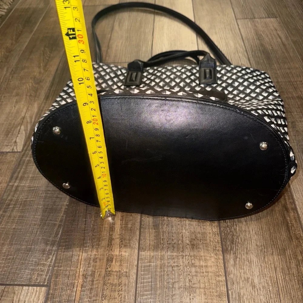 Vera Bradley Black White Geometric Diamond Tote Bag Crossbody Satchel Tassel